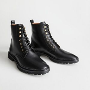 & Other Stories Black Leather Combat Boots Size 6.5